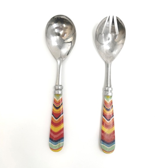 Fiestaware Other - Rare Fiestawear Stainless Two Piece‎ Rainbow Chevron Salad Server Fork Spoon Set